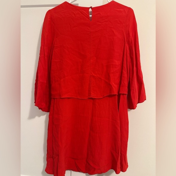 Zara Red Flair Sleeve With Overlay Flowy Dress Size Small Women’s - Picture 11 of 12